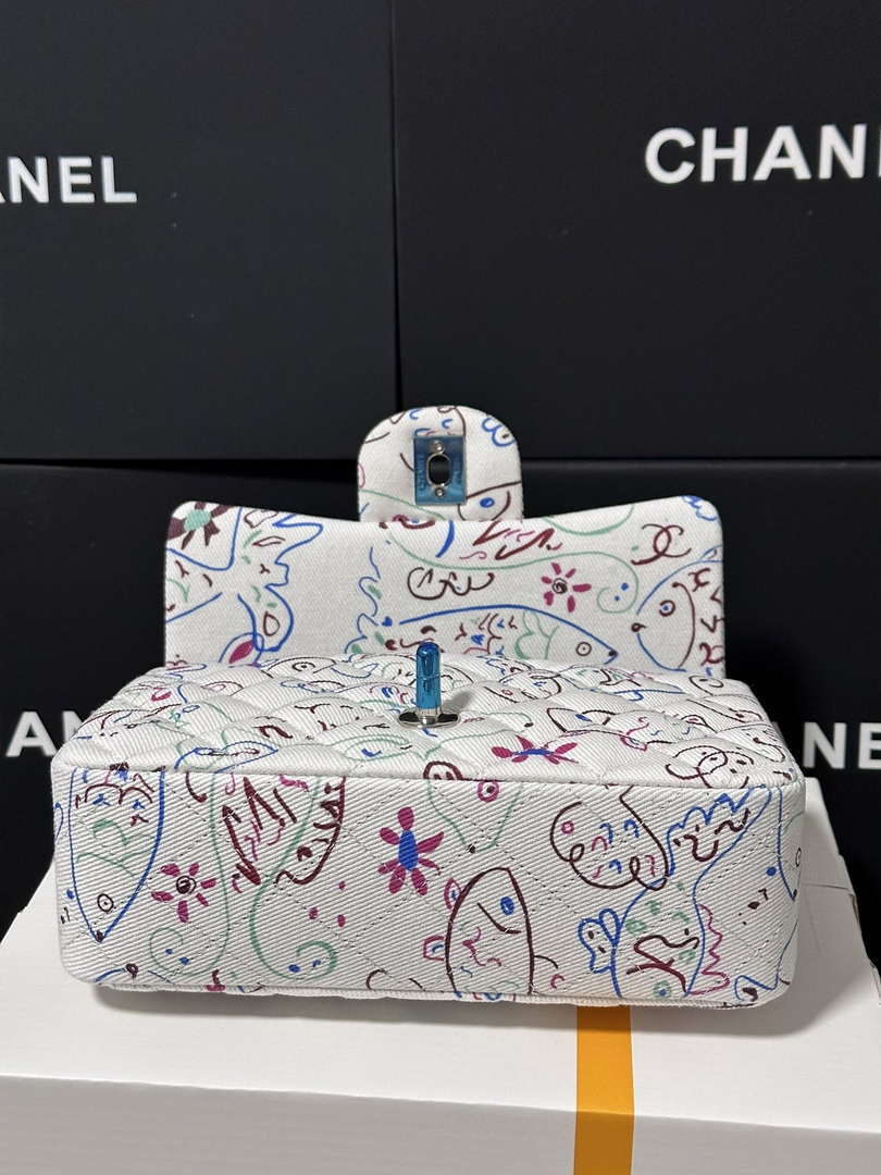 Chanel A69900 25C Mini Flap Fabric Printed  AS1116 White