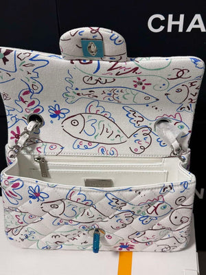 Chanel A69900 25C Mini Flap Fabric Printed  AS1116 White - Default Title - View 6