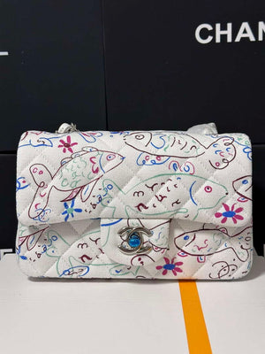 Chanel A69900 25C Mini Flap Fabric Printed  AS1116 White - Default Title - View 8