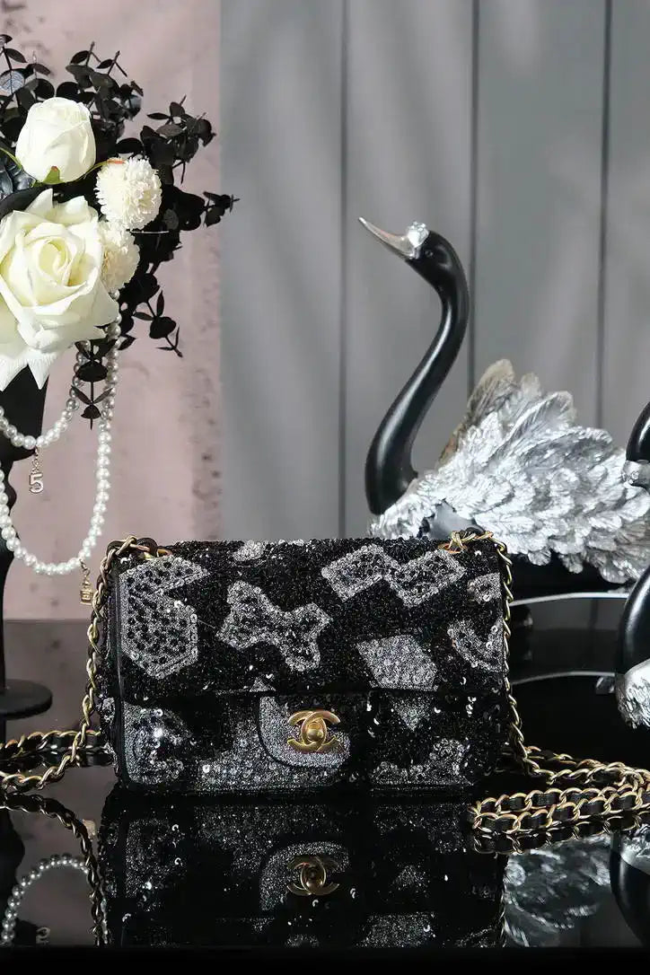 Chanel A69900 25P Mini Flap Sequin bag AS1116 Black