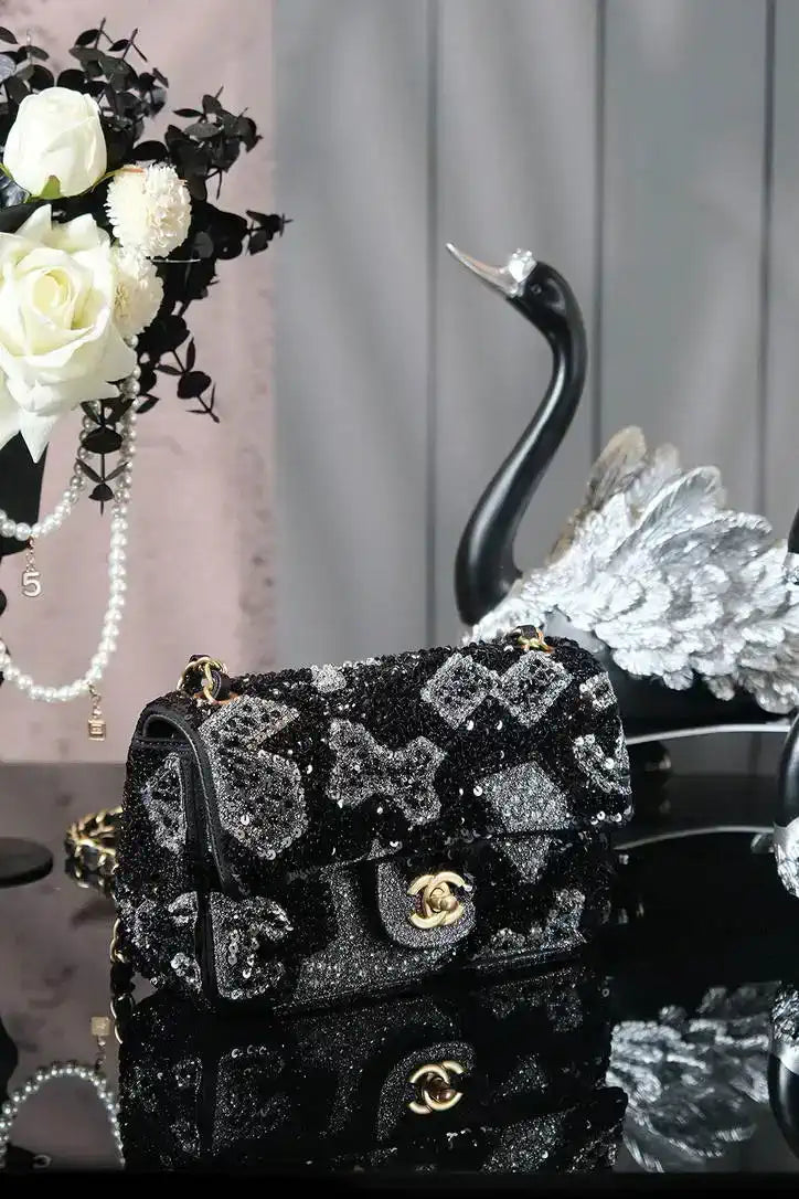 Chanel A69900 25P Mini Flap Sequin bag AS1116 Black