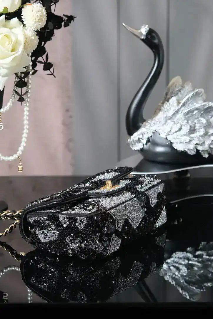 Chanel A69900 25P Mini Flap Sequin bag AS1116 Black