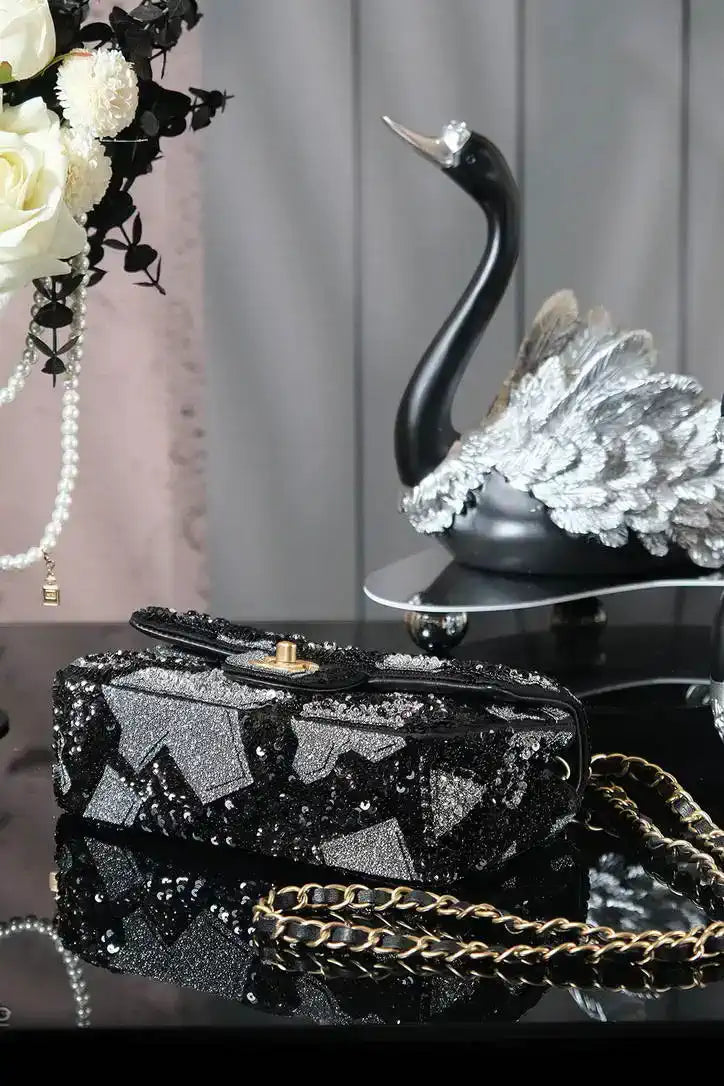 Chanel A69900 25P Mini Flap Sequin bag AS1116 Black