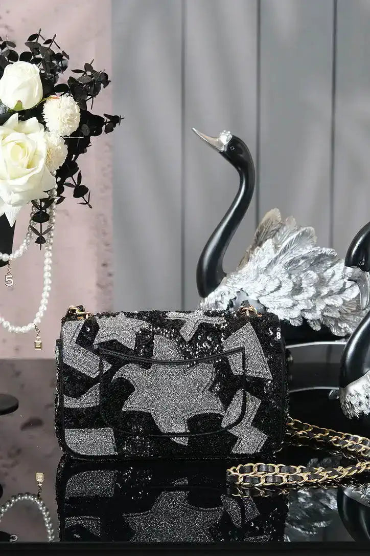 Chanel A69900 25P Mini Flap Sequin bag AS1116 Black