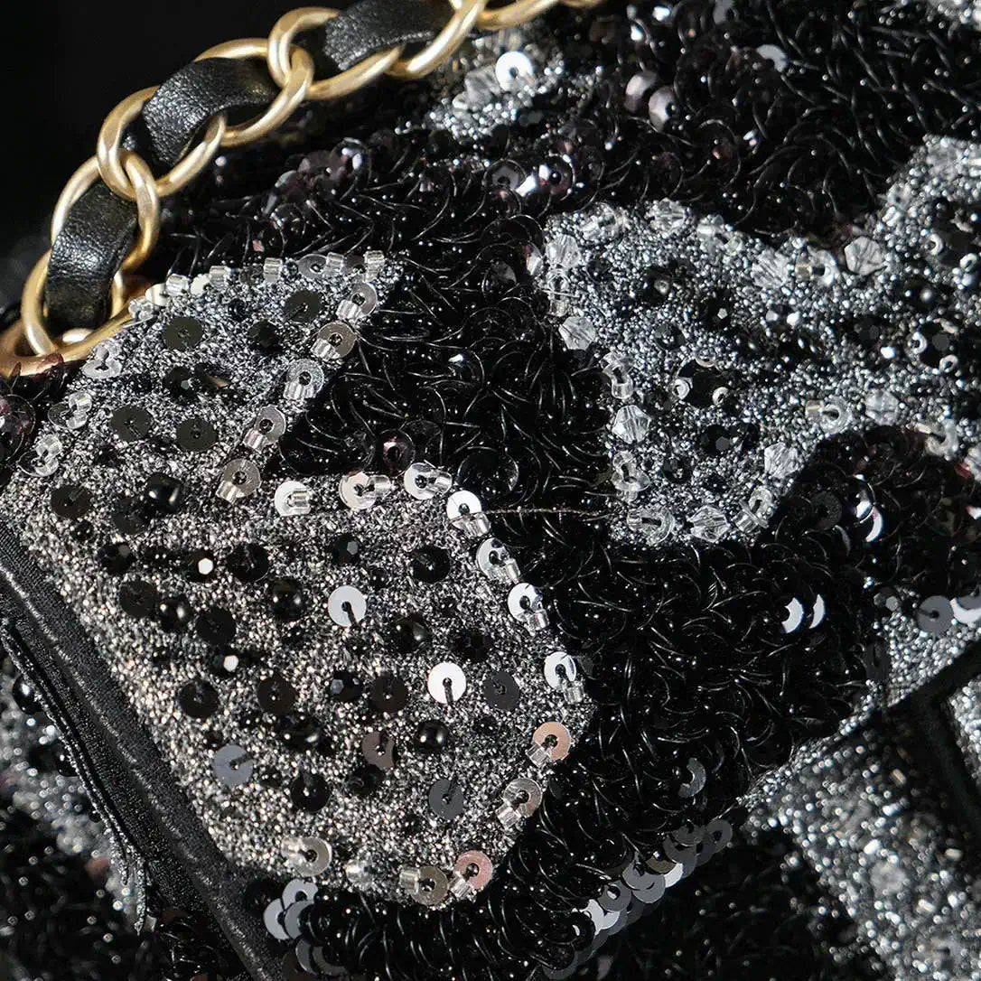 Chanel A69900 25P Mini Flap Sequin bag AS1116 Black