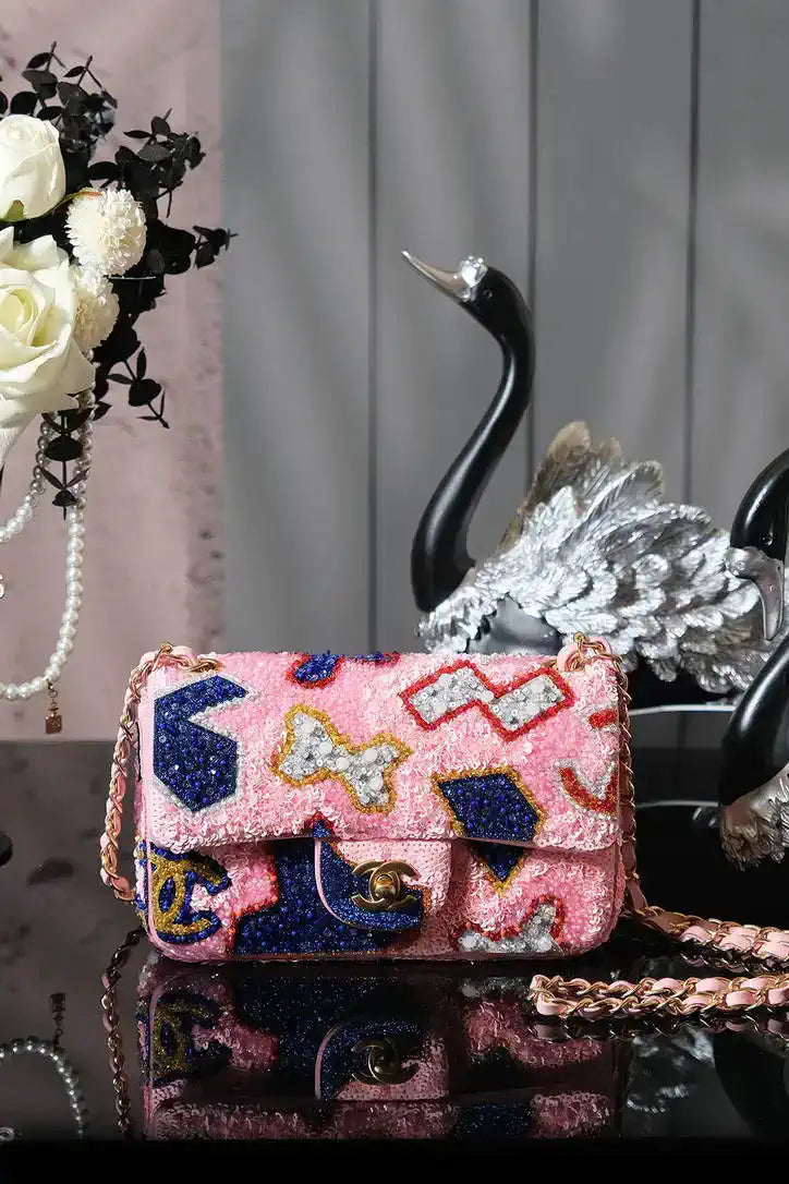 Chanel A69900 25P Mini Flap Sequin bag AS1116 Pink Blue