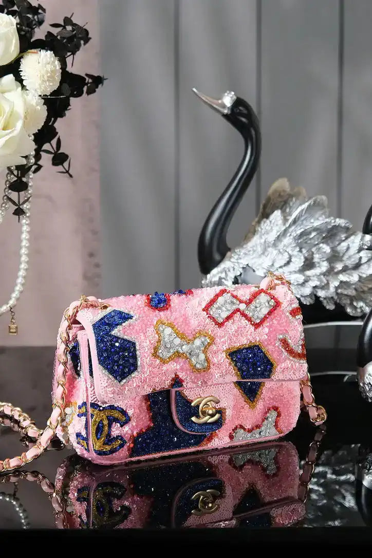 Chanel A69900 25P Mini Flap Sequin bag AS1116 Pink Blue