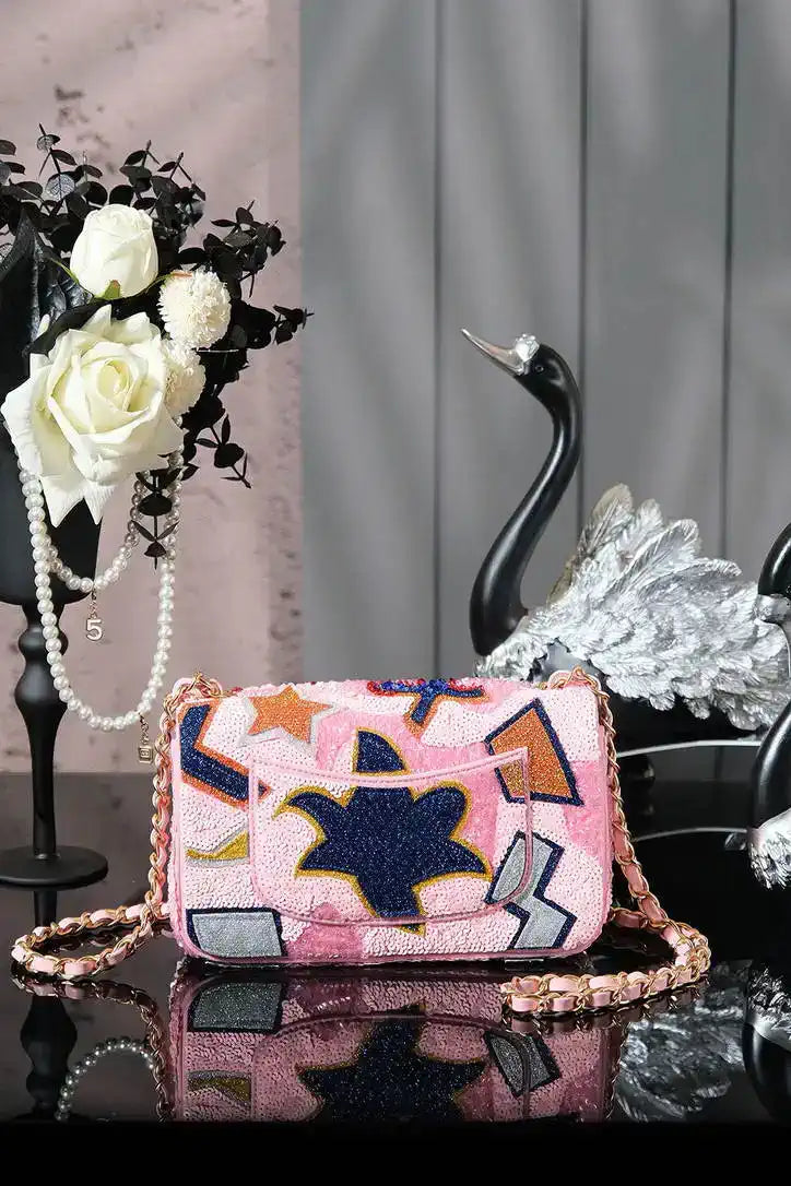 Chanel A69900 25P Mini Flap Sequin bag AS1116 Pink Blue