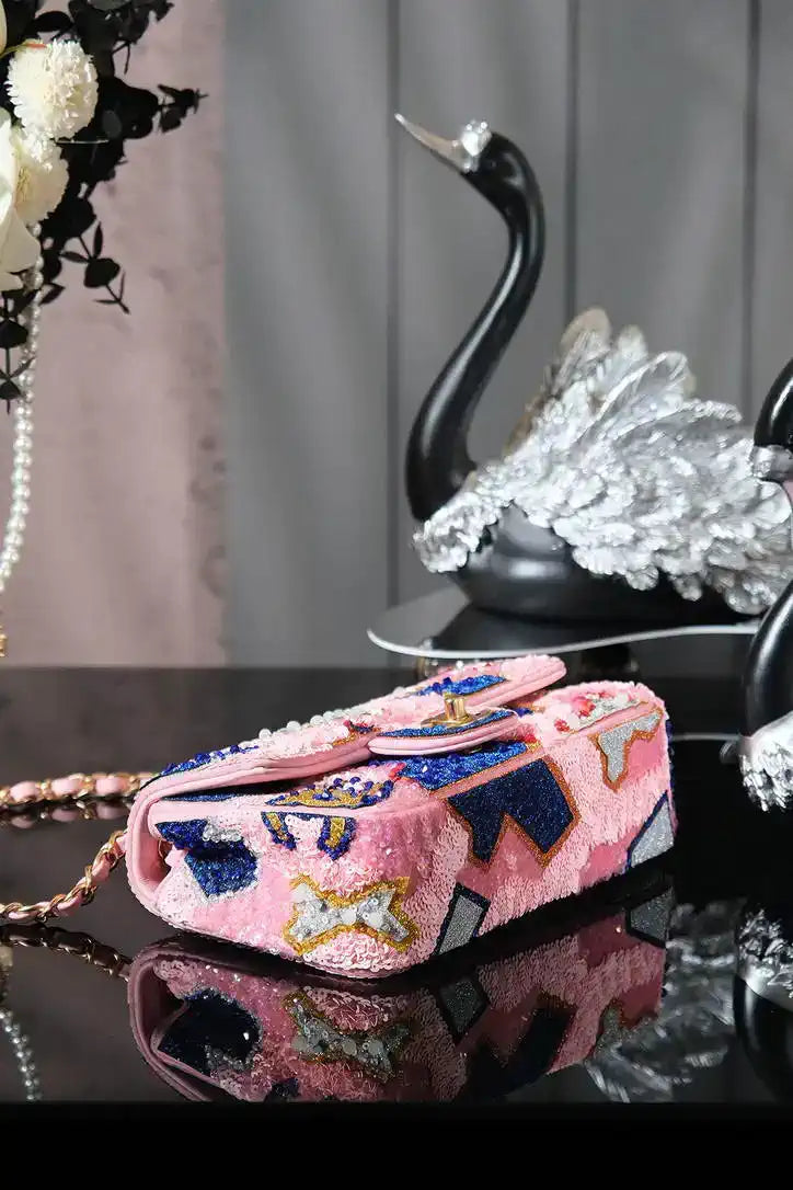 Chanel A69900 25P Mini Flap Sequin bag AS1116 Pink Blue