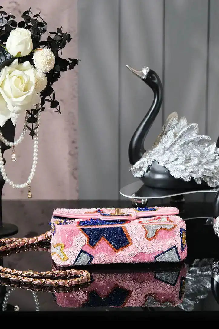 Chanel A69900 25P Mini Flap Sequin bag AS1116 Pink Blue