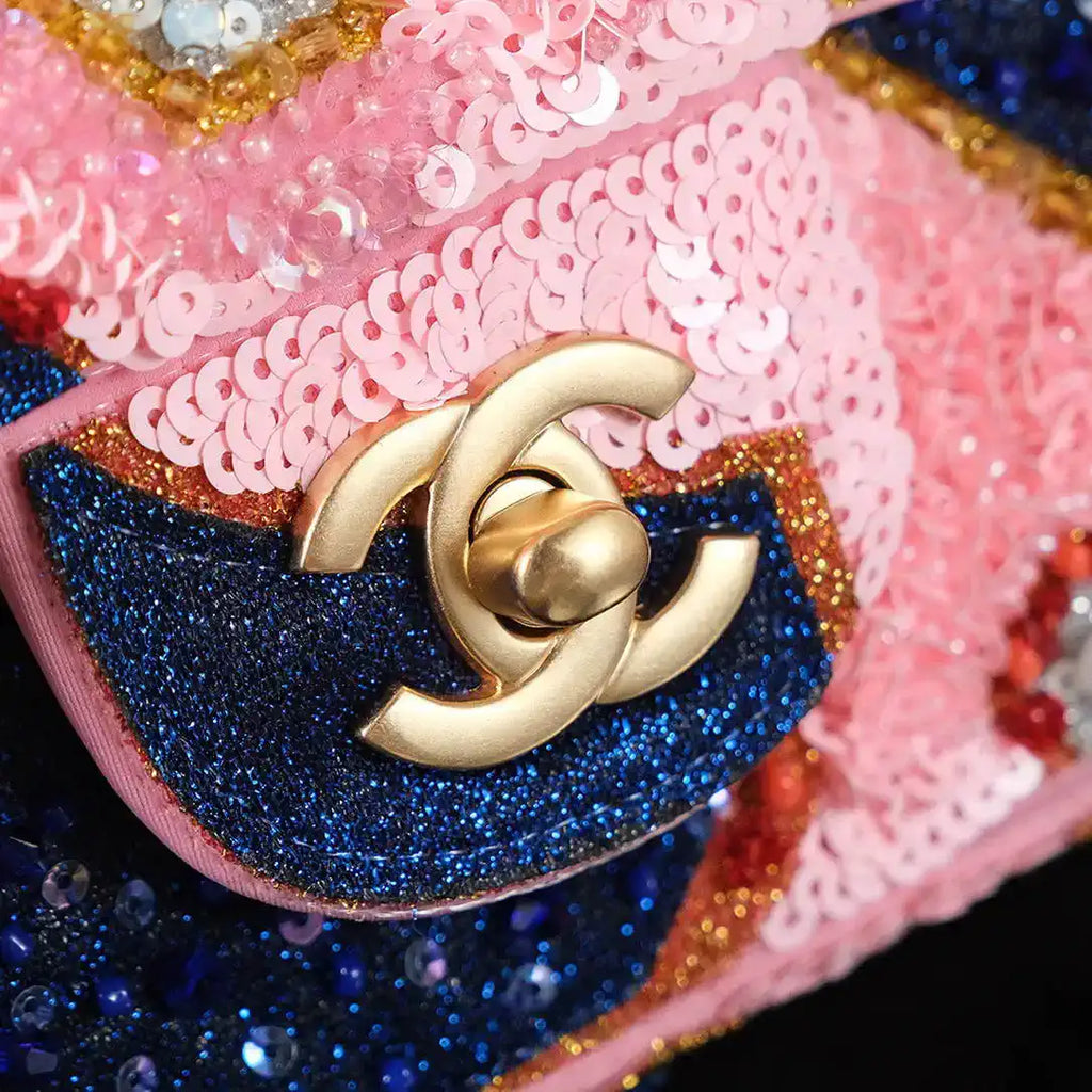 Chanel A69900 25P Mini Flap Sequin bag AS1116 Pink Blue