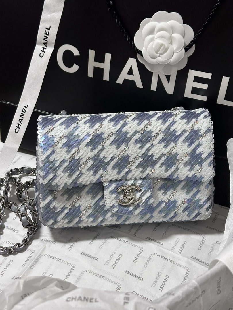 Chanel A69900 Mini Classic Handbag Embroidered Satin Sequins & Silver-Tone Metal - Default Title - View 1