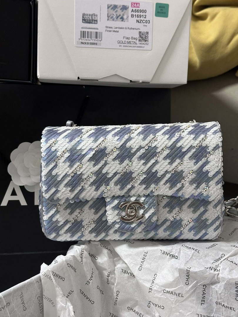 Chanel A69900 Mini Classic Handbag Embroidered Satin Sequins & Silver-Tone Metal - Default Title - View 7