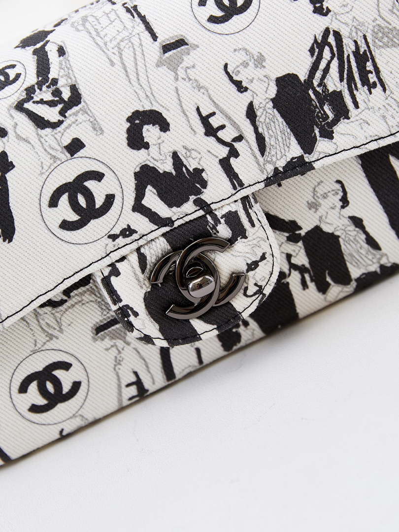 Chanel A69900 Mini Flap AS1116 White Fabric with Black Printed - Default Title - View 2