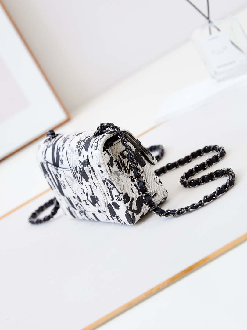 Chanel A69900 Mini Flap AS1116 White Fabric with Black Printed - Default Title - View 4
