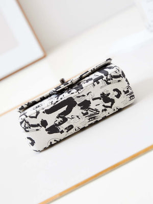 Chanel A69900 Mini Flap AS1116 White Fabric with Black Printed - Default Title - View 6
