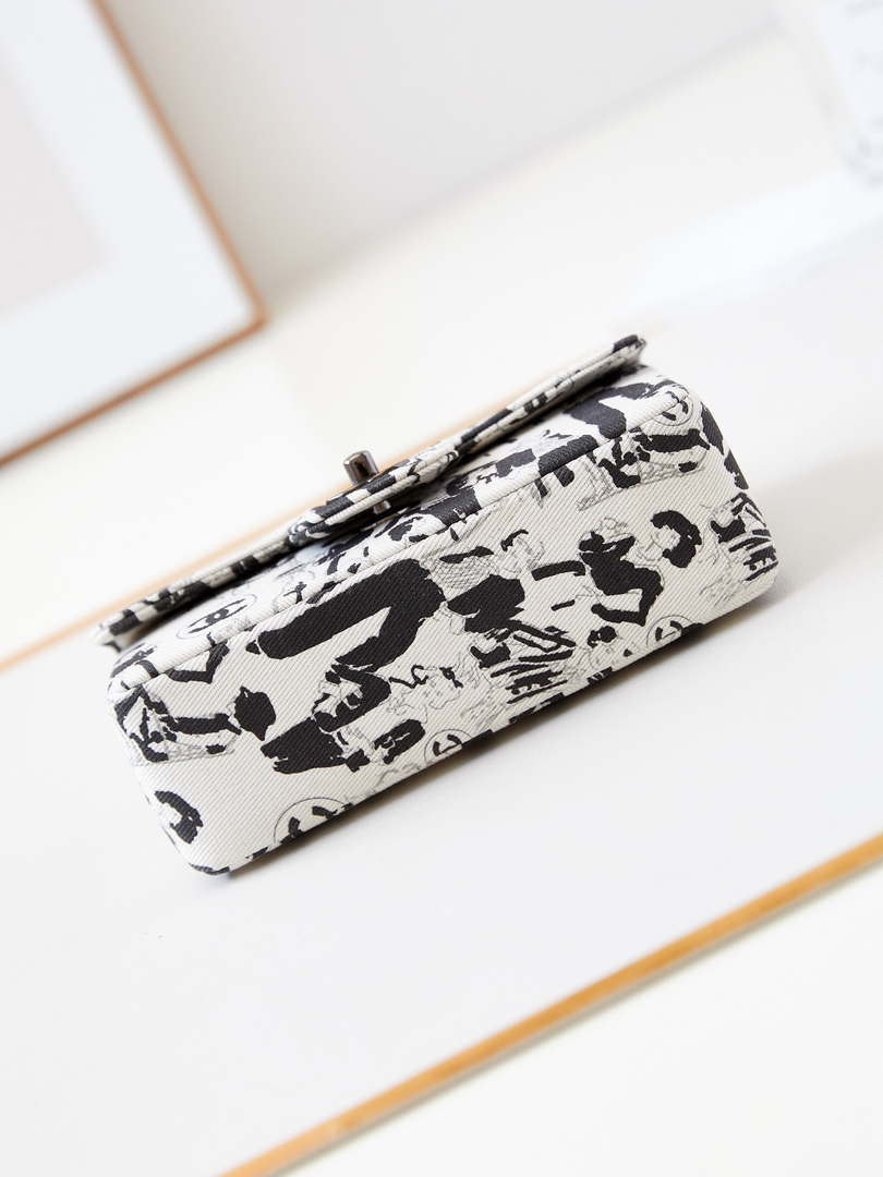 Chanel A69900 Mini Flap AS1116 White Fabric with Black Printed - Default Title - View 6