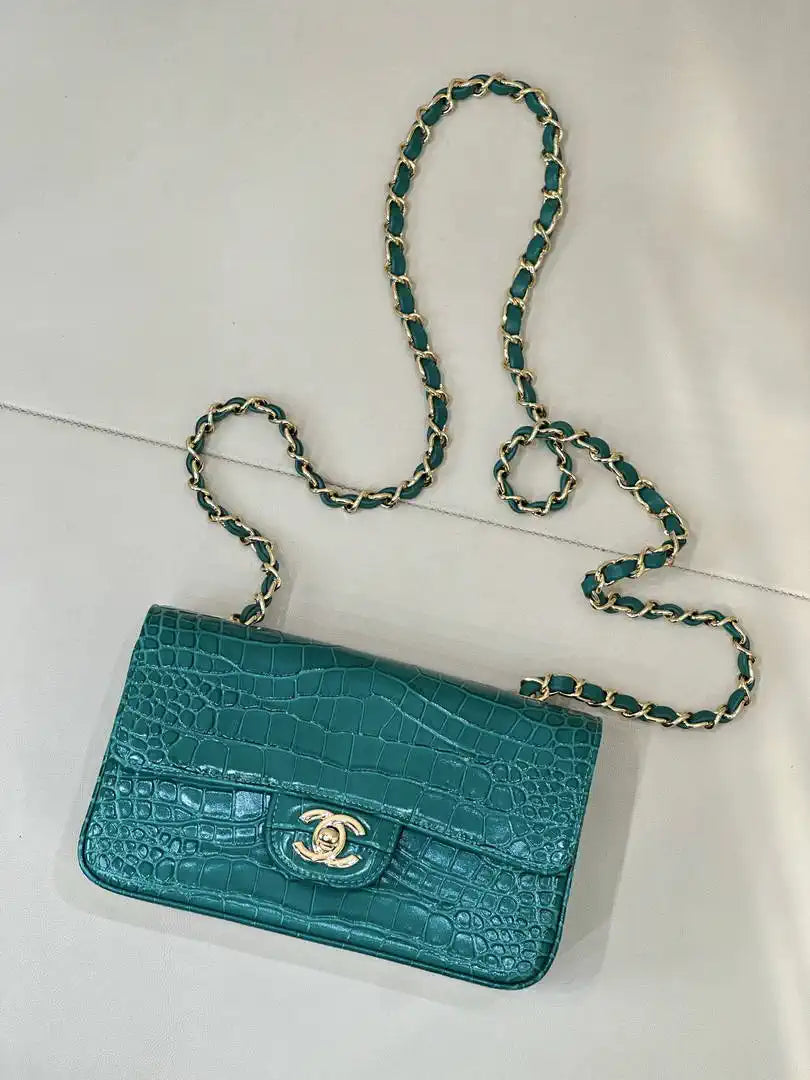 Chanel A69900 Mini Flap bag AS1116 20cm Crocodile Embossed Calfskin Green
