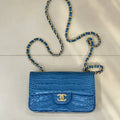 Chanel A69900 Mini Flap bag AS1116 20cm Crocodile Embossed Calfskin Blue