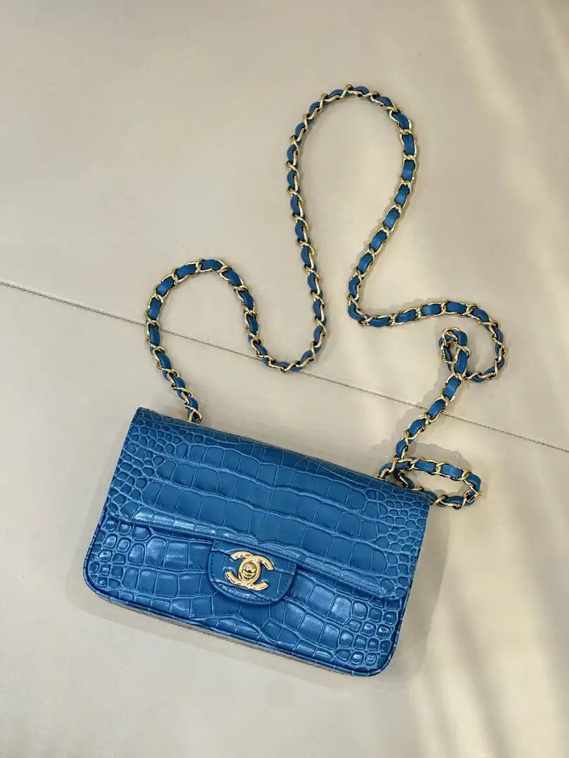 Chanel A69900 Mini Flap bag AS1116 20cm Crocodile Embossed Calfskin Blue