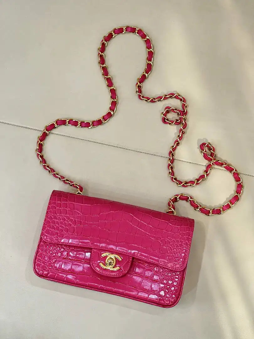Chanel A69900 Mini Flap bag AS1116 20cm Crocodile Embossed Calfskin Pink