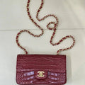 Chanel A69900 Mini Flap bag AS1116 20cm Crocodile Embossed Calfskin Wine Red