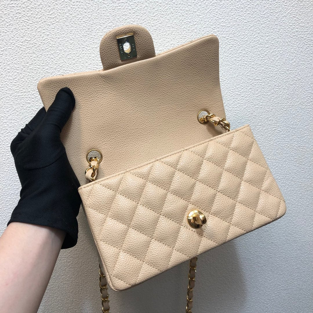Chanel A69900 Mini Flap Bag Grained Calfskin Apricot Gold - Default Title - View 7