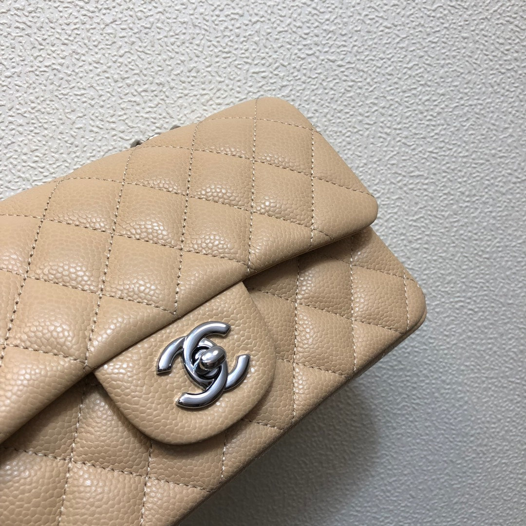 Chanel A69900 Mini Flap Bag Grained Calfskin Apricot Silver - Default Title - View 3