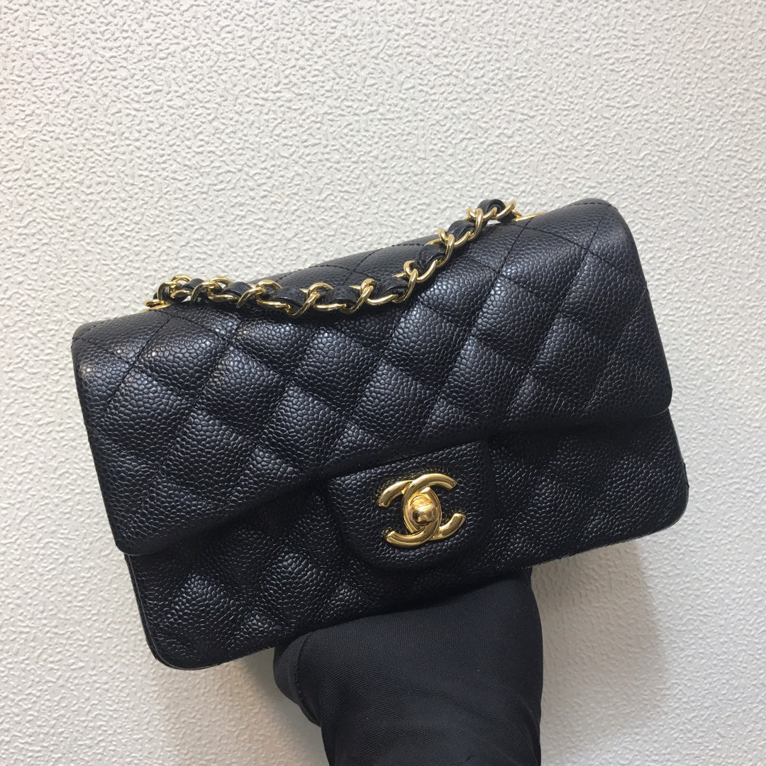 Chanel A69900 Mini Flap Bag Grained Calfskin Black Gold - Default Title - View 1