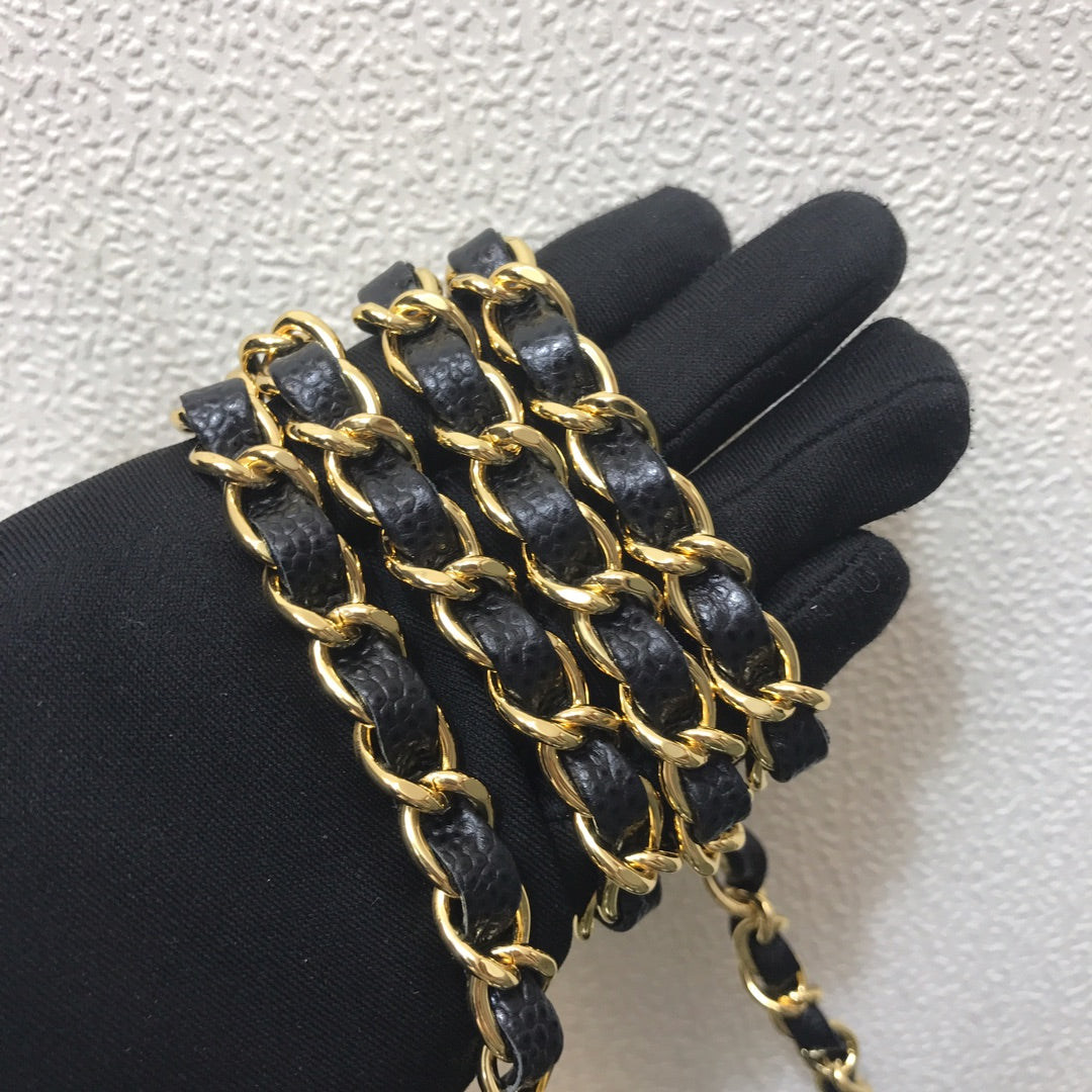 Chanel A69900 Mini Flap Bag Grained Calfskin Black Gold