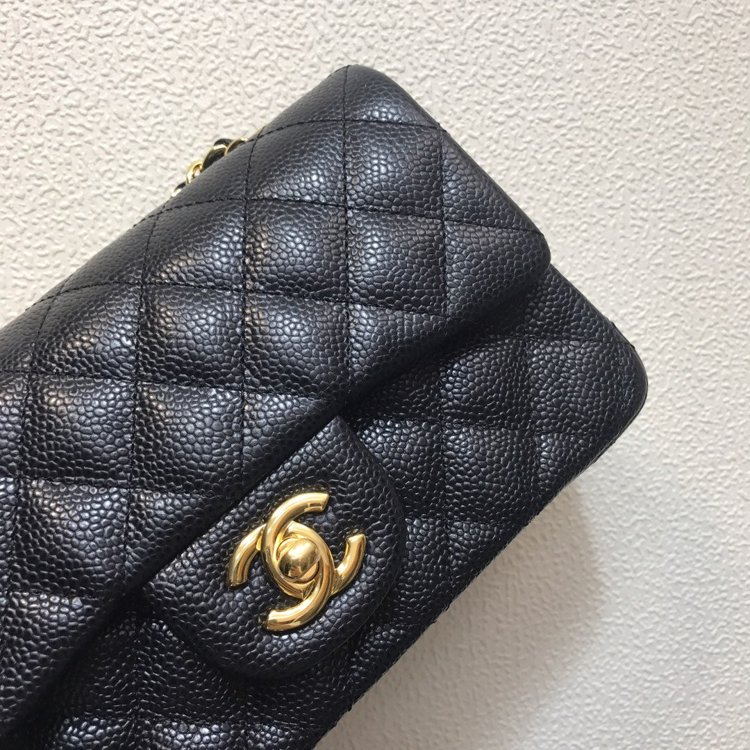 Chanel A69900 Mini Flap Bag Grained Calfskin Black Gold