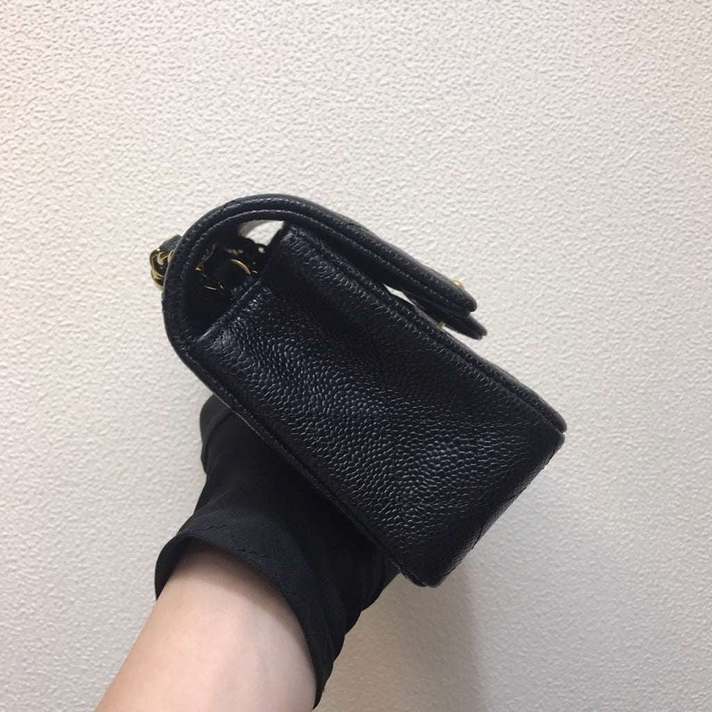Chanel A69900 Mini Flap Bag Grained Calfskin Black Gold