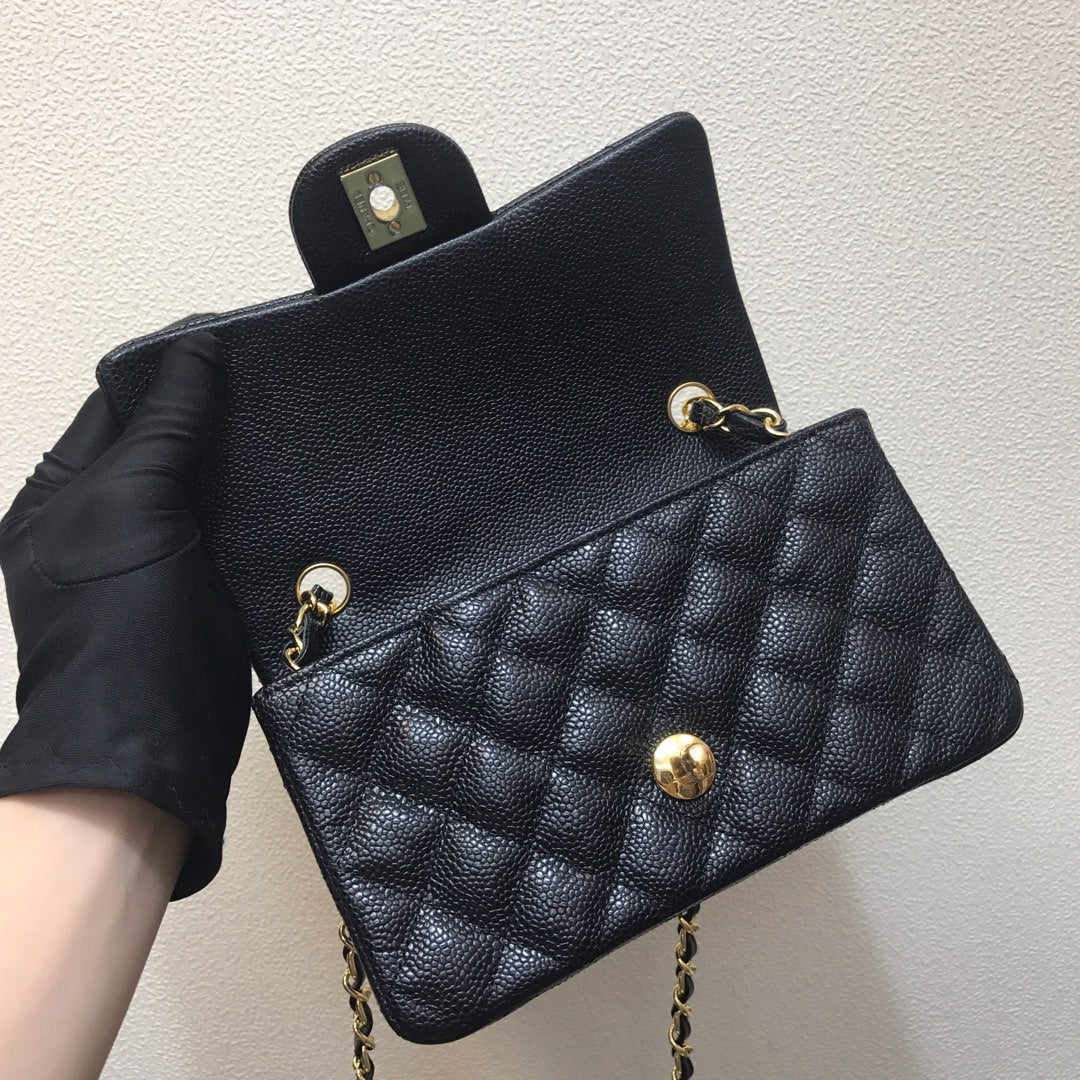 Chanel A69900 Mini Flap Bag Grained Calfskin Black Gold