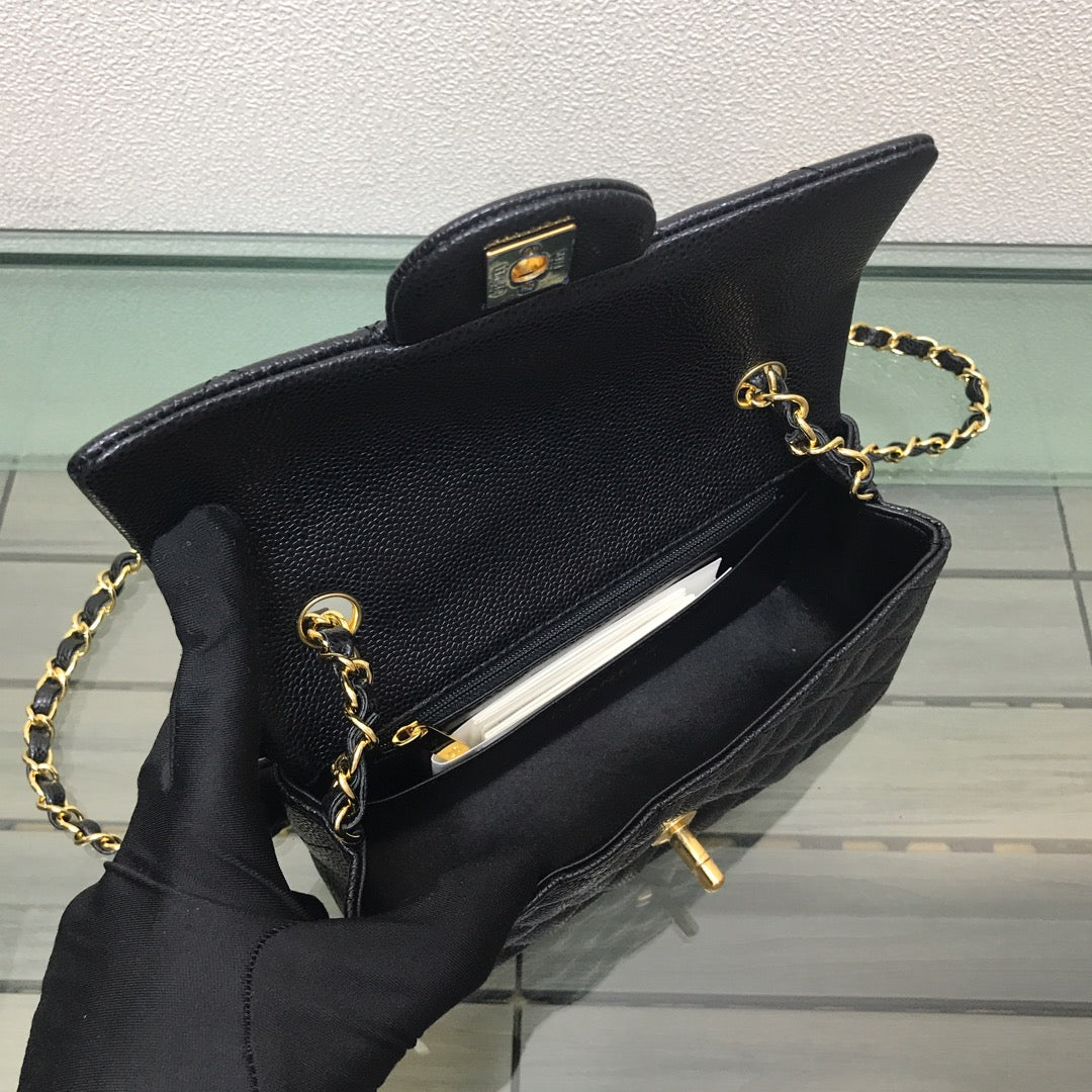 Chanel A69900 Mini Flap Bag Grained Calfskin Black Gold - Default Title - View 9