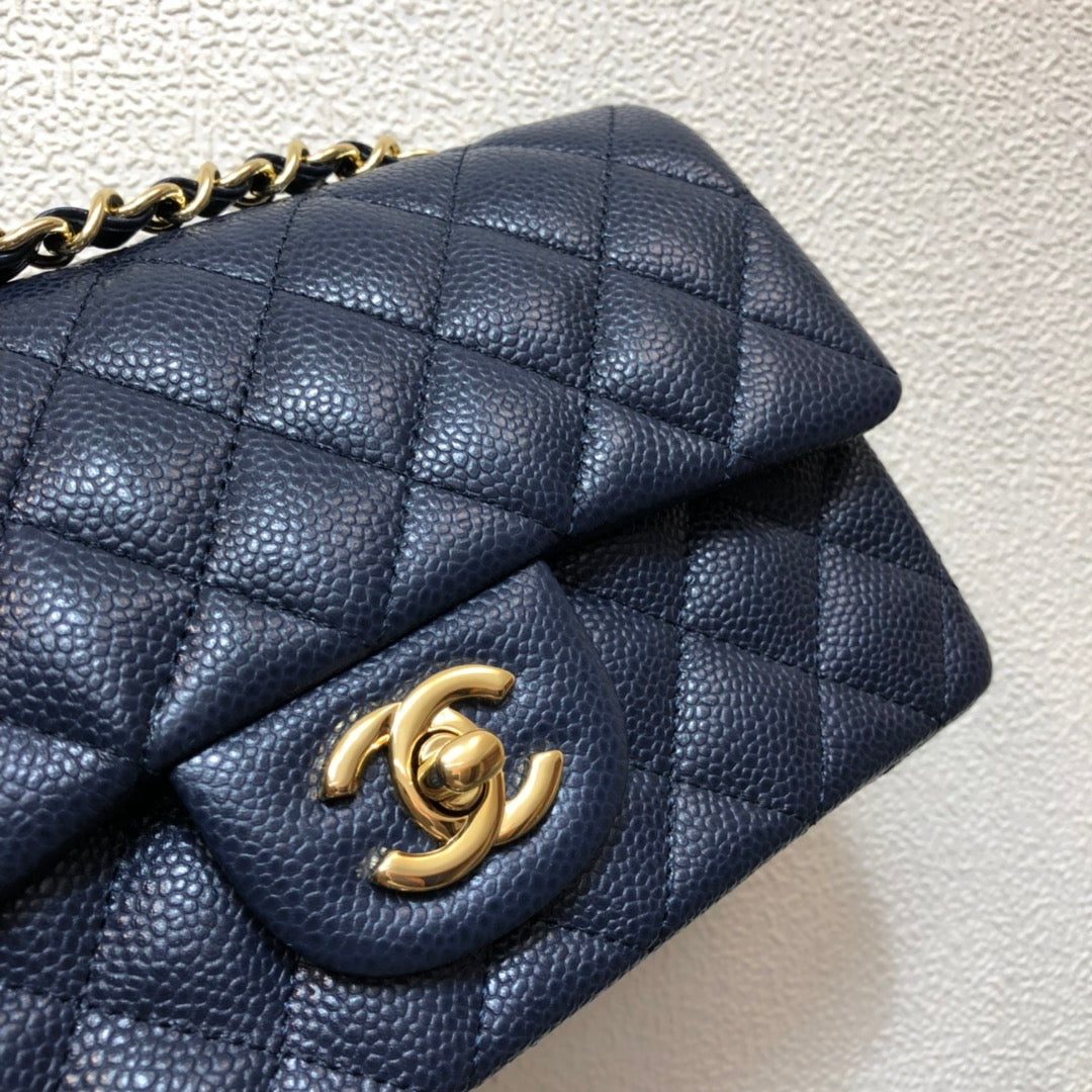 Chanel A69900 Mini Flap Bag Grained Calfskin Navy Blue Gold - Default Title - View 2