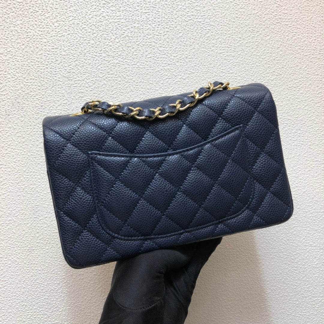 Chanel A69900 Mini Flap Bag Grained Calfskin Navy Blue Gold - Default Title - View 3