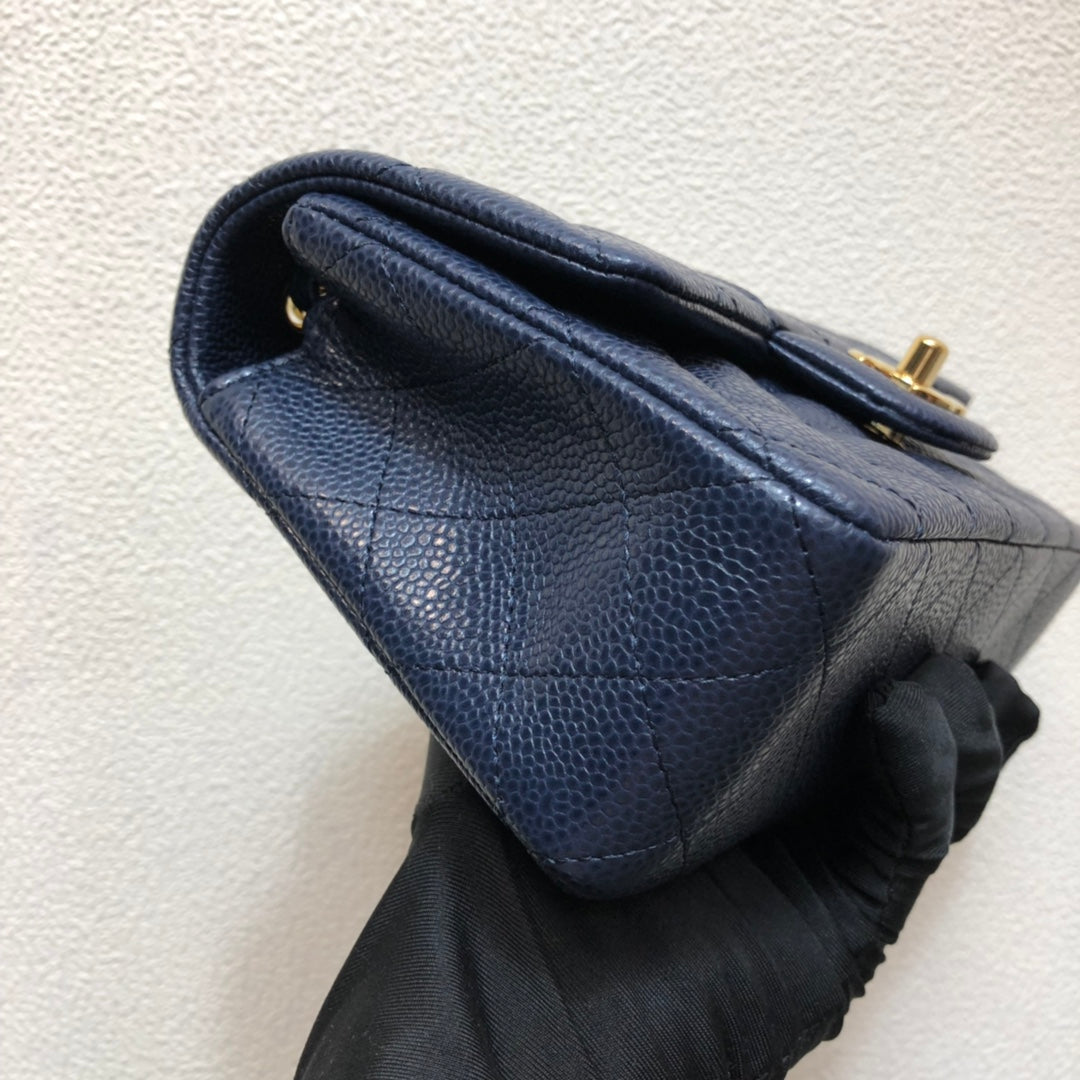 Chanel A69900 Mini Flap Bag Grained Calfskin Navy Blue Gold - Default Title - View 4