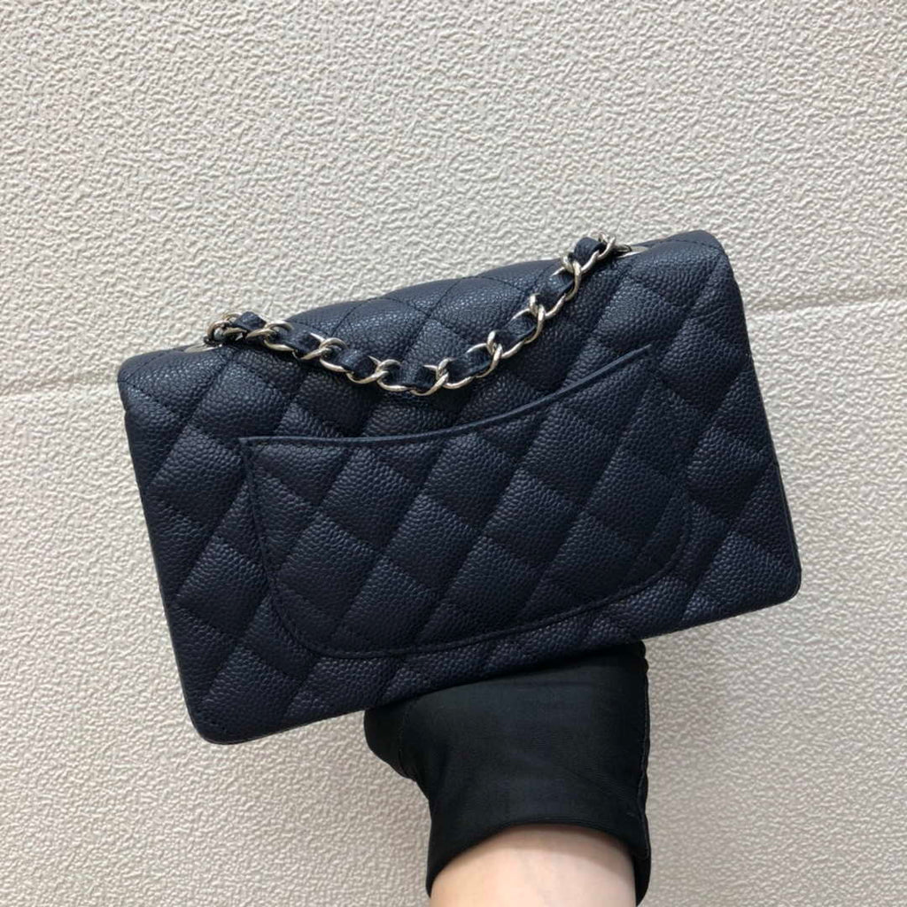Chanel A69900 Mini Flap Bag Grained Calfskin Navy Blue Silver