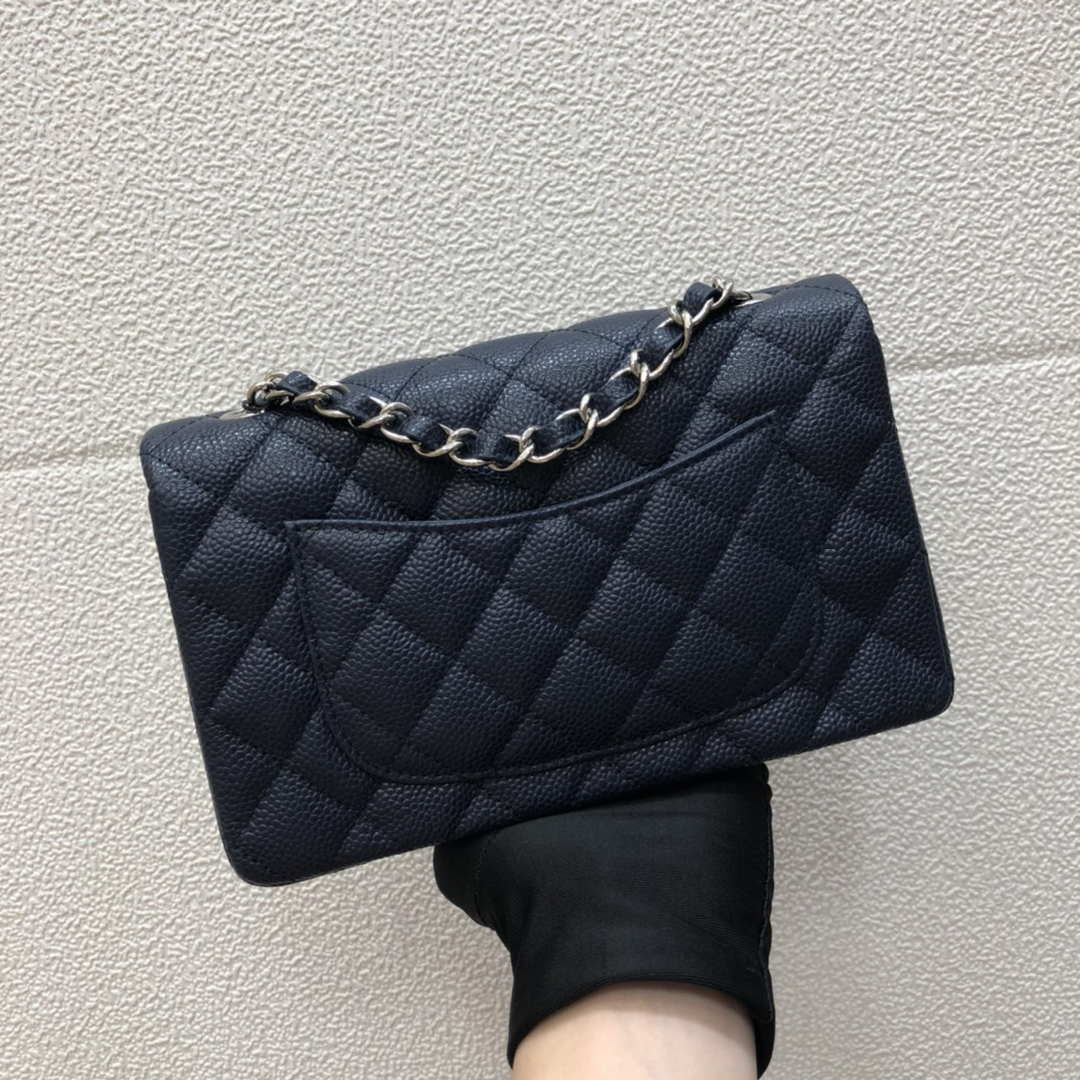 Chanel A69900 Mini Flap Bag Grained Calfskin Navy Blue Silver