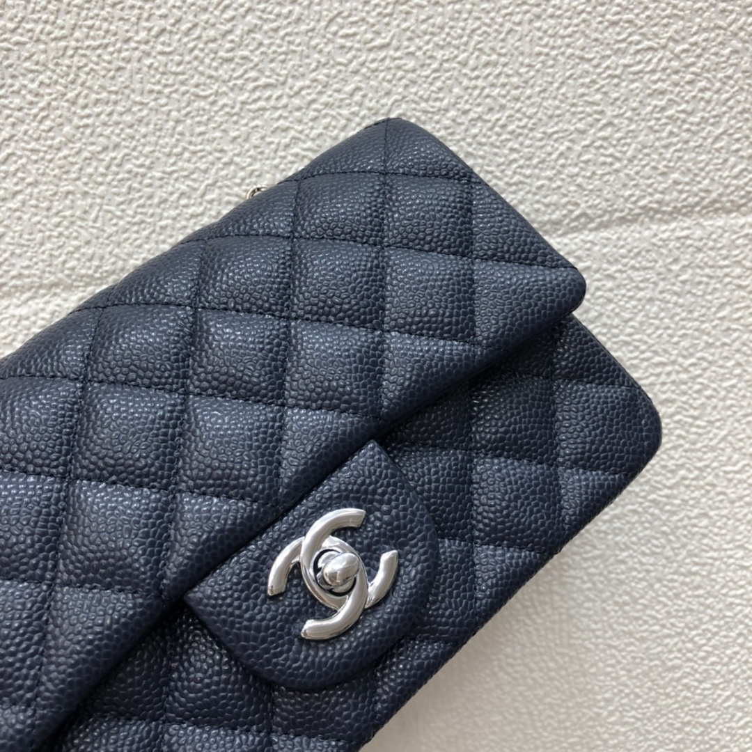 Chanel A69900 Mini Flap Bag Grained Calfskin Navy Blue Silver - Default Title - View 3