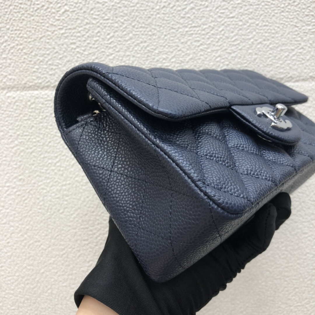 Chanel A69900 Mini Flap Bag Grained Calfskin Navy Blue Silver