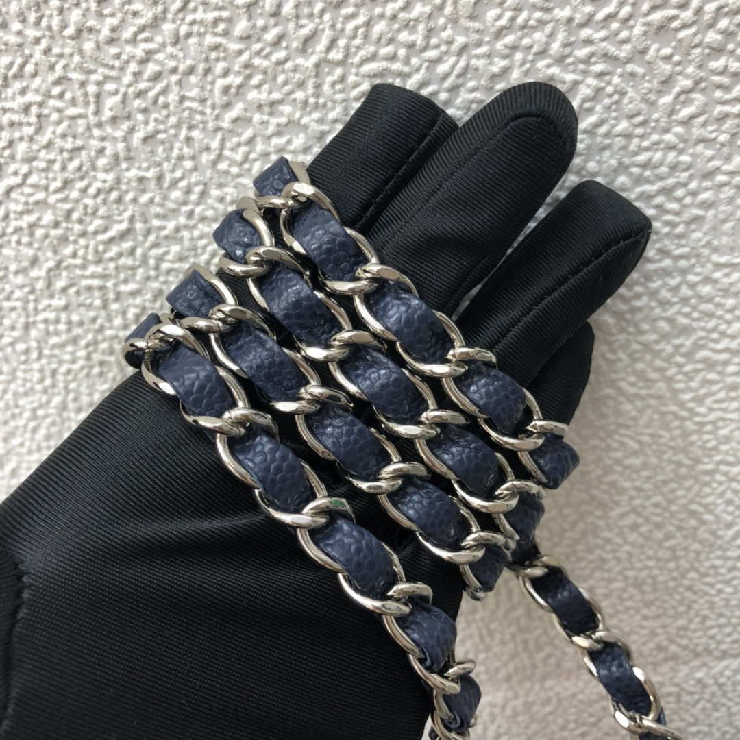 Chanel A69900 Mini Flap Bag Grained Calfskin Navy Blue Silver - Default Title - View 6