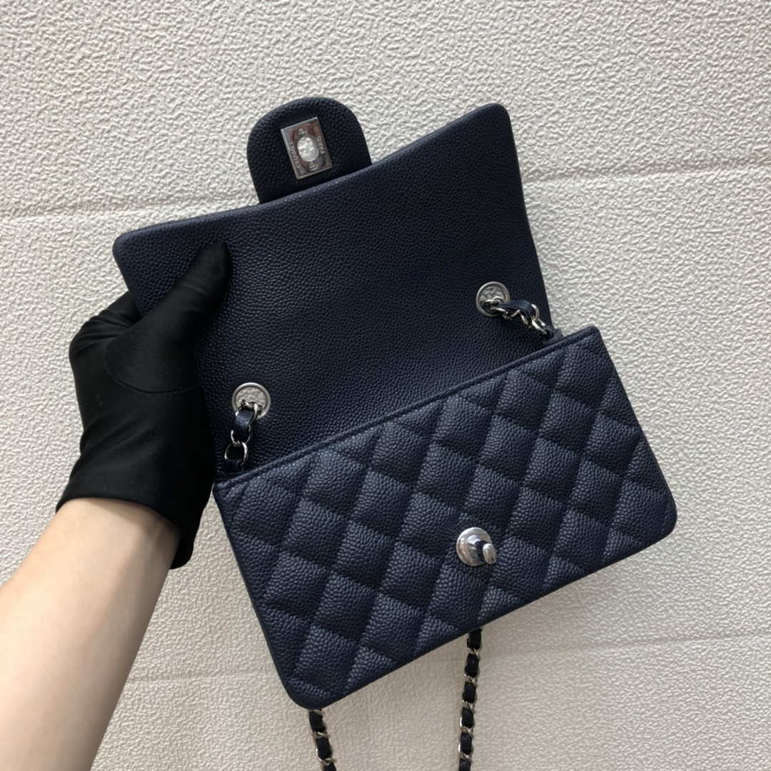 Chanel A69900 Mini Flap Bag Grained Calfskin Navy Blue Silver - Default Title - View 7