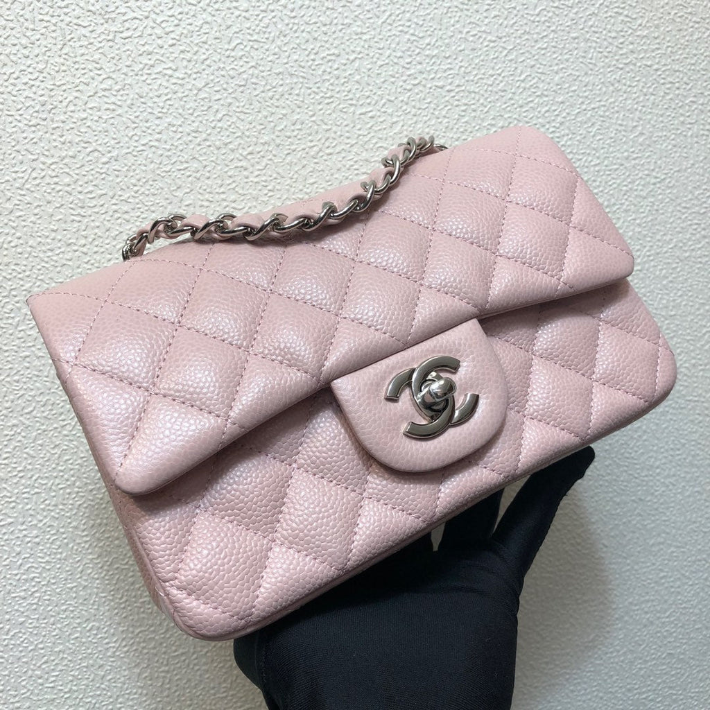 Chanel A69900 Mini Flap Bag Grained Calfskin Pink Silver