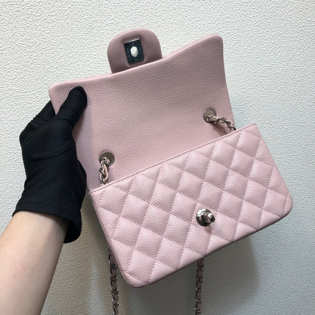 Chanel A69900 Mini Flap Bag Grained Calfskin Pink Silver - Default Title - View 7