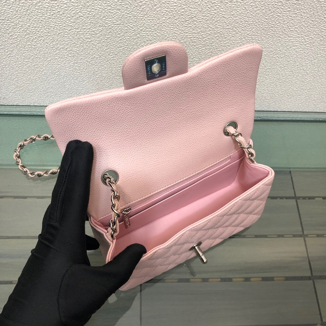 Chanel A69900 Mini Flap Bag Grained Calfskin Pink Silver - Default Title - View 8