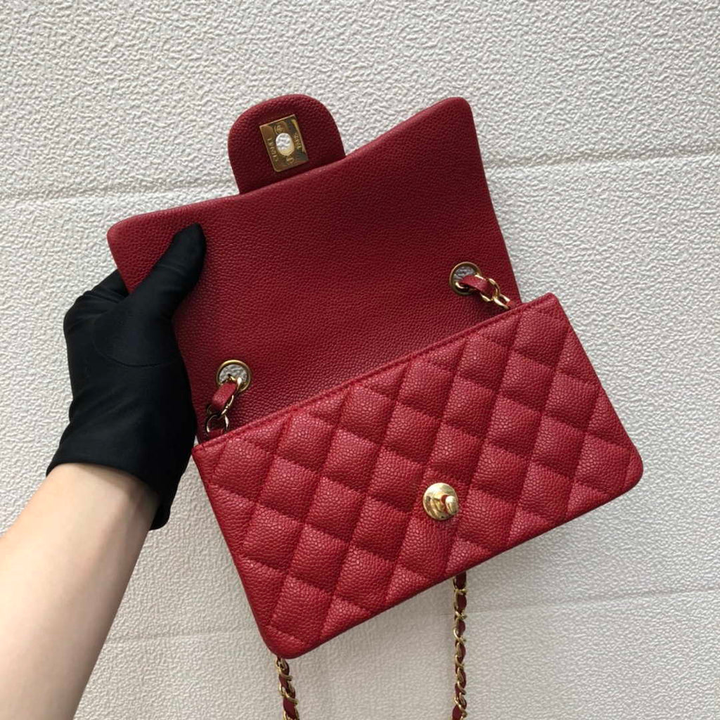Chanel A69900 Mini Flap Bag Grained Calfskin Red Gold