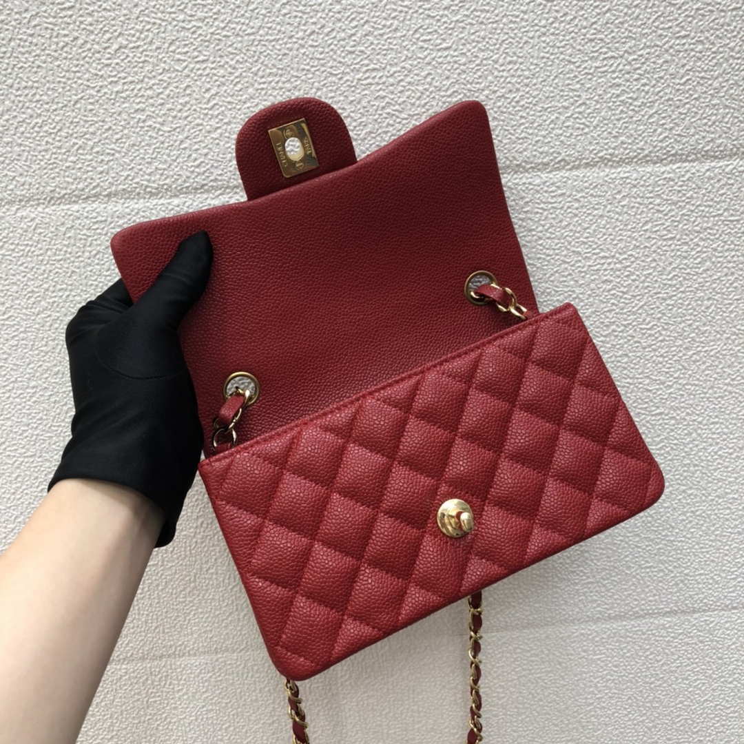 Chanel A69900 Mini Flap Bag Grained Calfskin Red Gold - Default Title - View 7