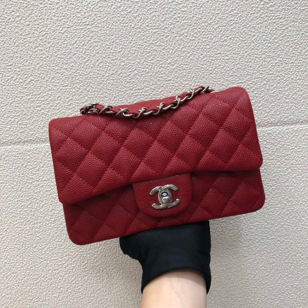 Chanel A69900 Mini Flap Bag Grained Calfskin Red Silver