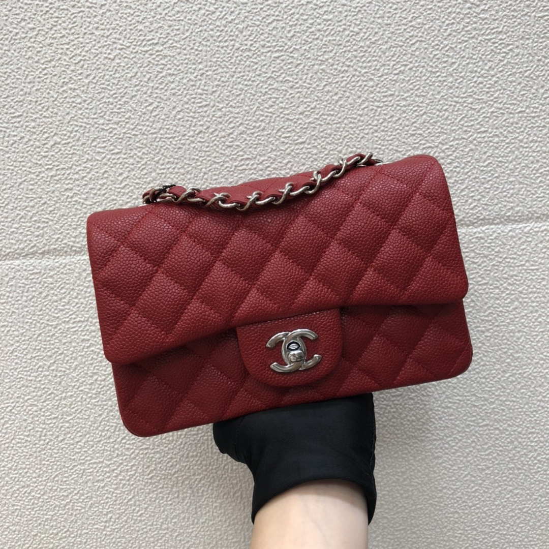Chanel A69900 Mini Flap Bag Grained Calfskin Red Silver